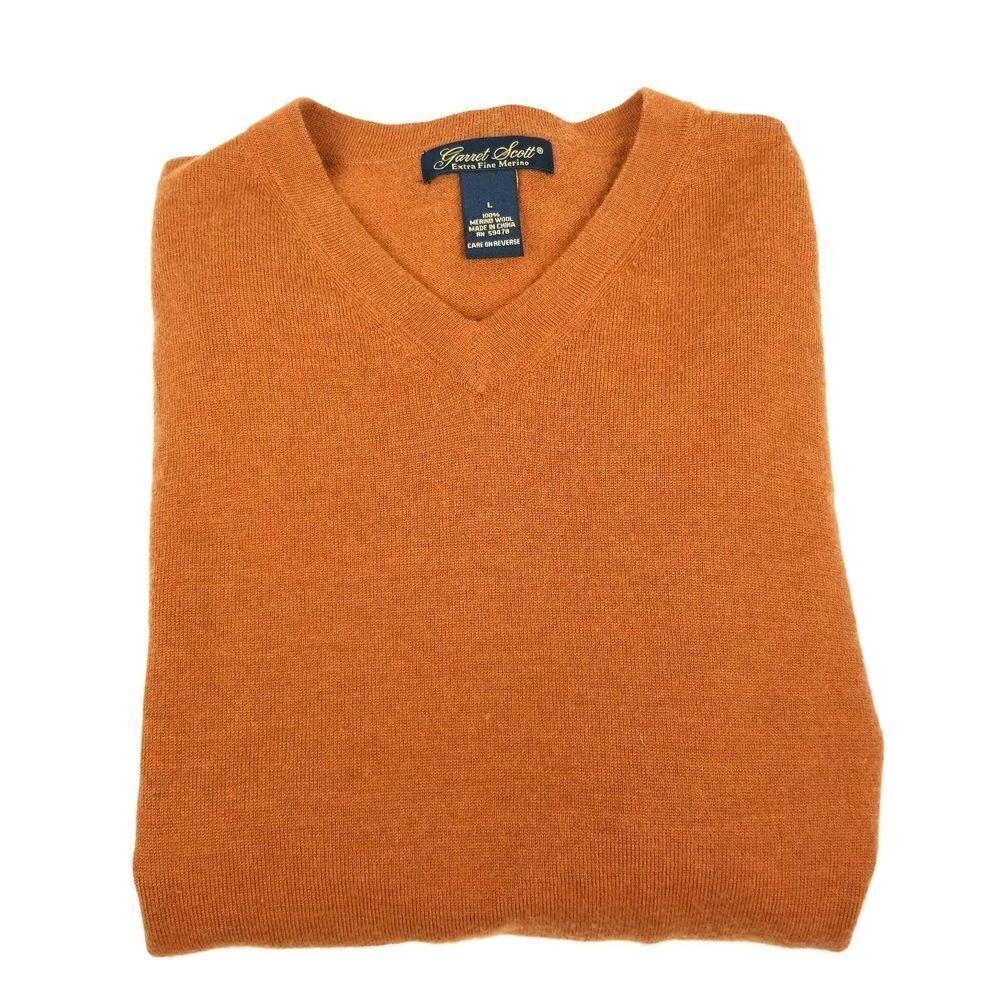 Garret Scott Orange Fine Merino Wool V-Neck L/S Sweater Old Money Quiet Luxury - Picture 7 of 7